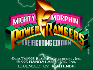 Mighty Morphin Power Rangers title screen for Super Nintendo